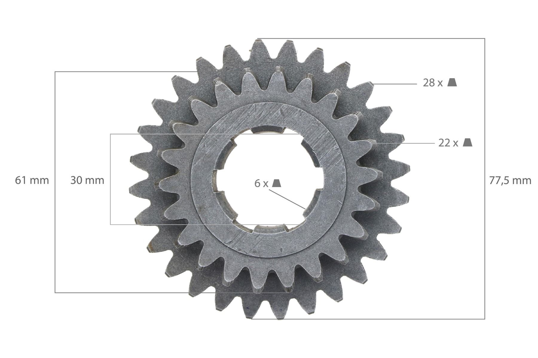 Zahnrad Iseki TX-, TU-Serie 22ZX28Z 6 zähne, Bolens, White, Massey Ferguson,