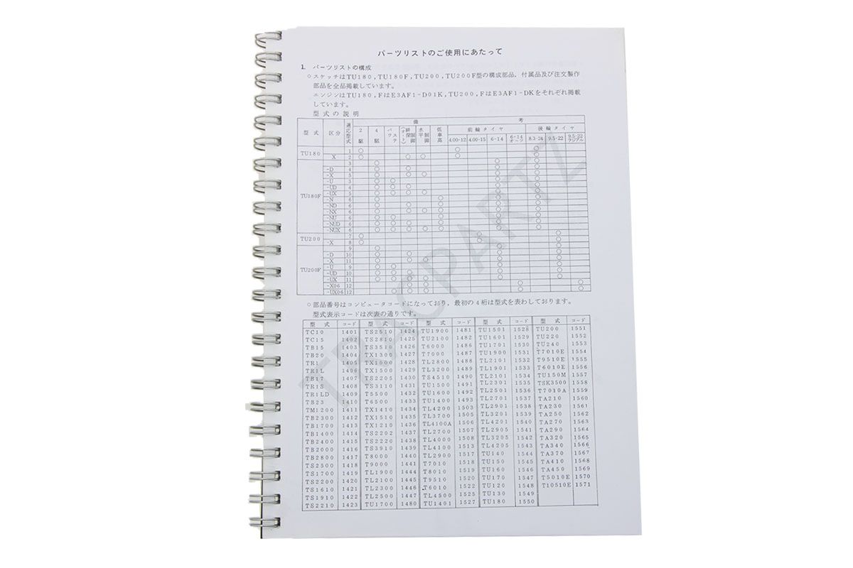 Teilekatalog Iseki TU180, TU200 mit technische Zeignungen