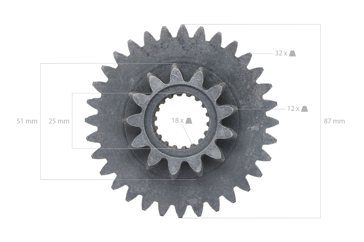 Zahnrad 13Tx32T 18 Splines Kubota B1500, B1502,
