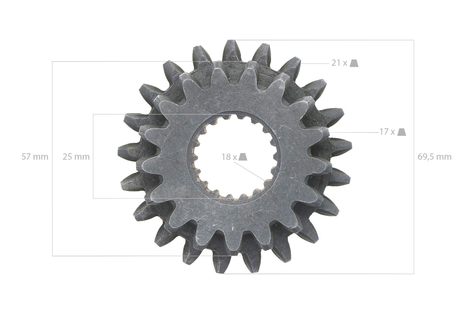 Zahnrad Iseki 17TX21T 18 splines Iseki TX-Types, Bolens G-, H-Types, Massey Ferguson 1120, White FB16