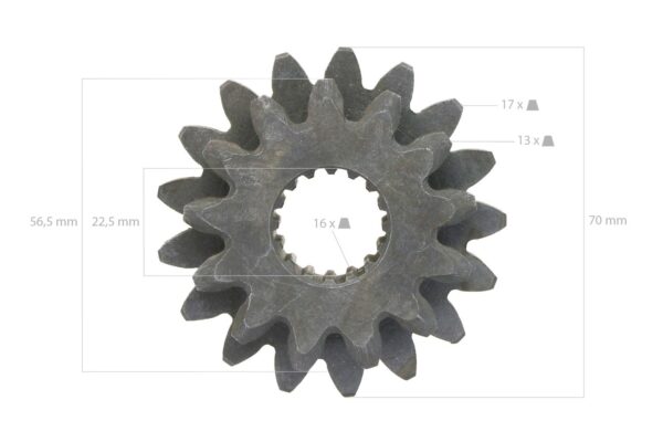 Zahnrad 13TX17T 16 Splines Kubota Achterachse B1200, B1400