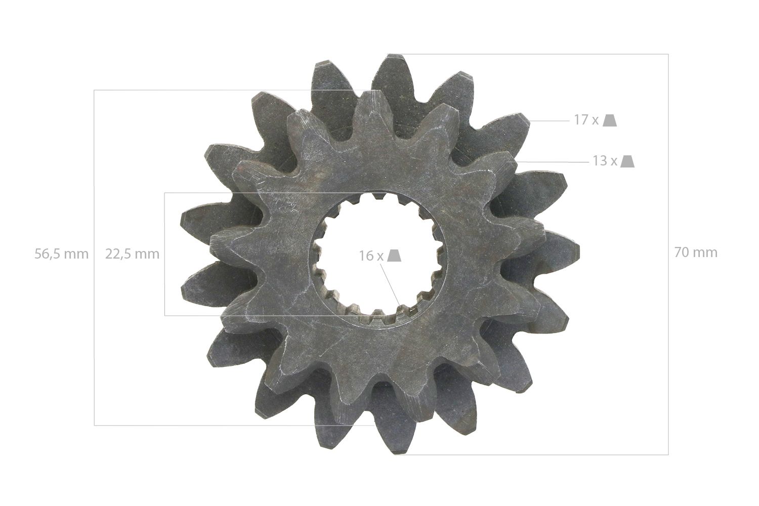 Zahnrad 13TX17T 16 Splines Kubota Achterachse B1200, B1400