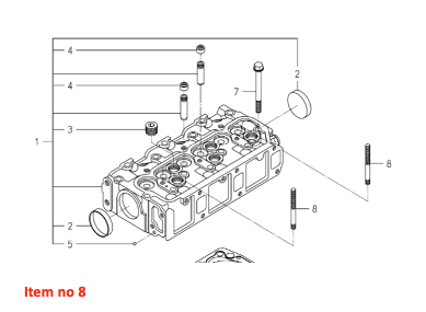 Stehbolzen Iseki /Isuzu E3CD, E3CE, E3CF, E3CG, E4CG, E262, E269, E374, E383, E393, E3100, E3112, Massey Ferguson, Mitsubishi,